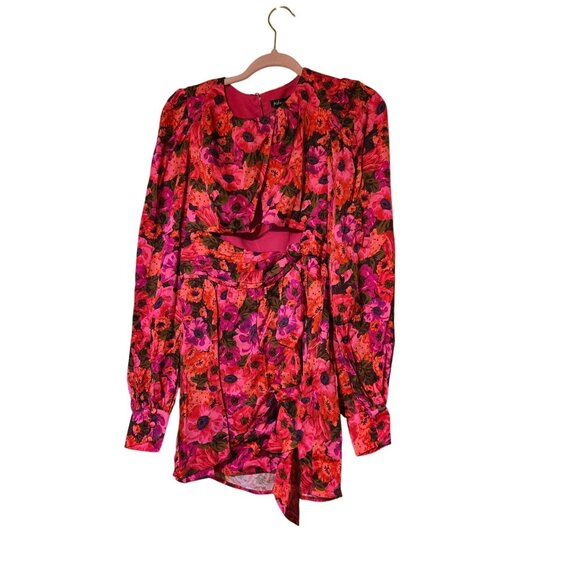 For Love & Lemons Lauren Floral Long Sleeve Mini Dress Tie Waist/ Keyhole Back S - Picture 6 of 6